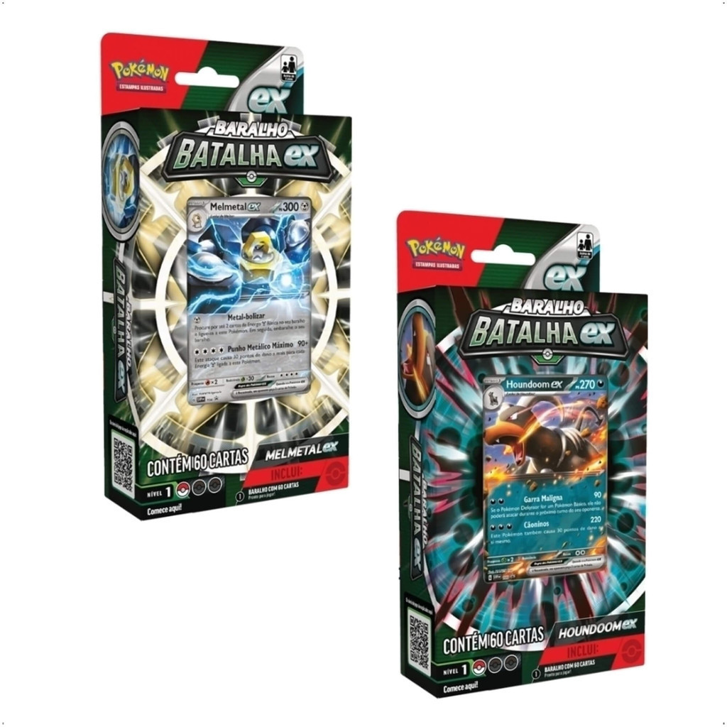 Pokemon 2x Decks de Batalha Ex Melmetal e Houndoom Máscaras do Crepusculo EV6 Copag - 33946 em Oferta na Shopee