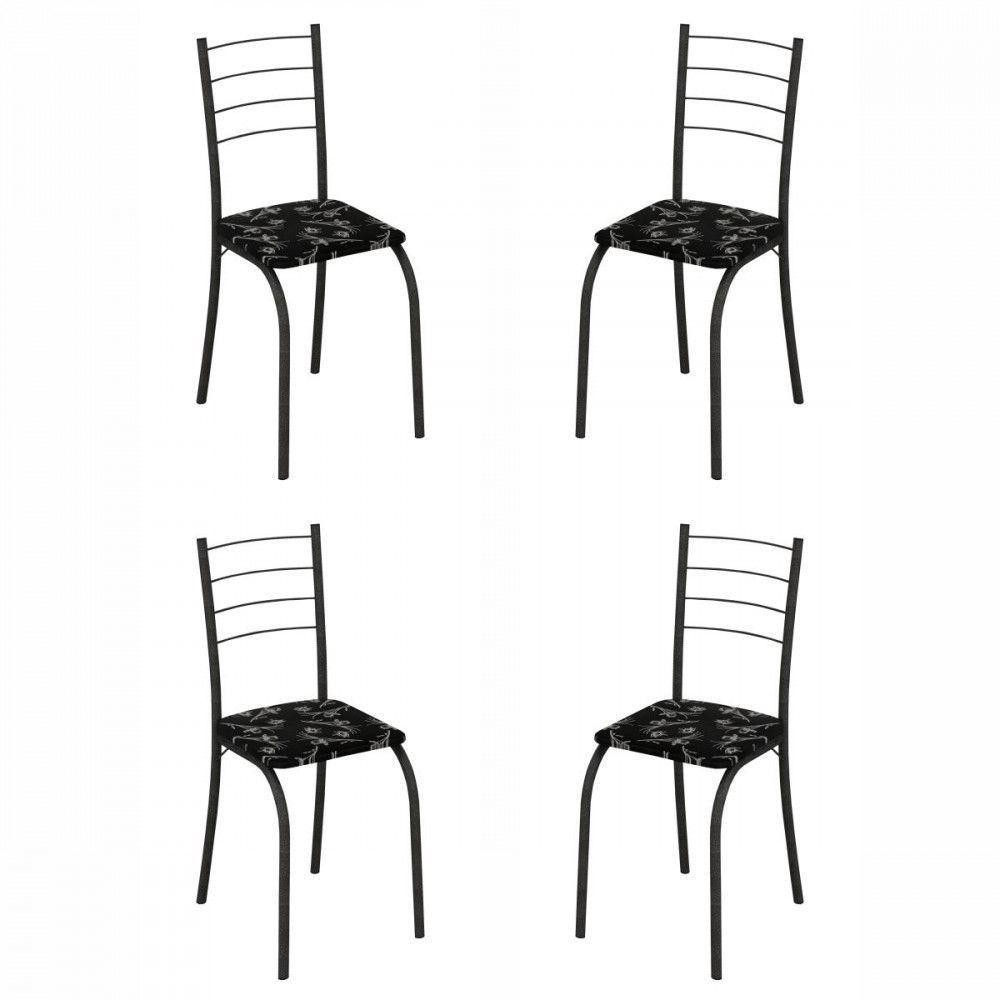 Conjunto De 4 Cadeiras Rio Martelado Grafite Assento Preto Lirio Teixeira em Oferta na Shopee
