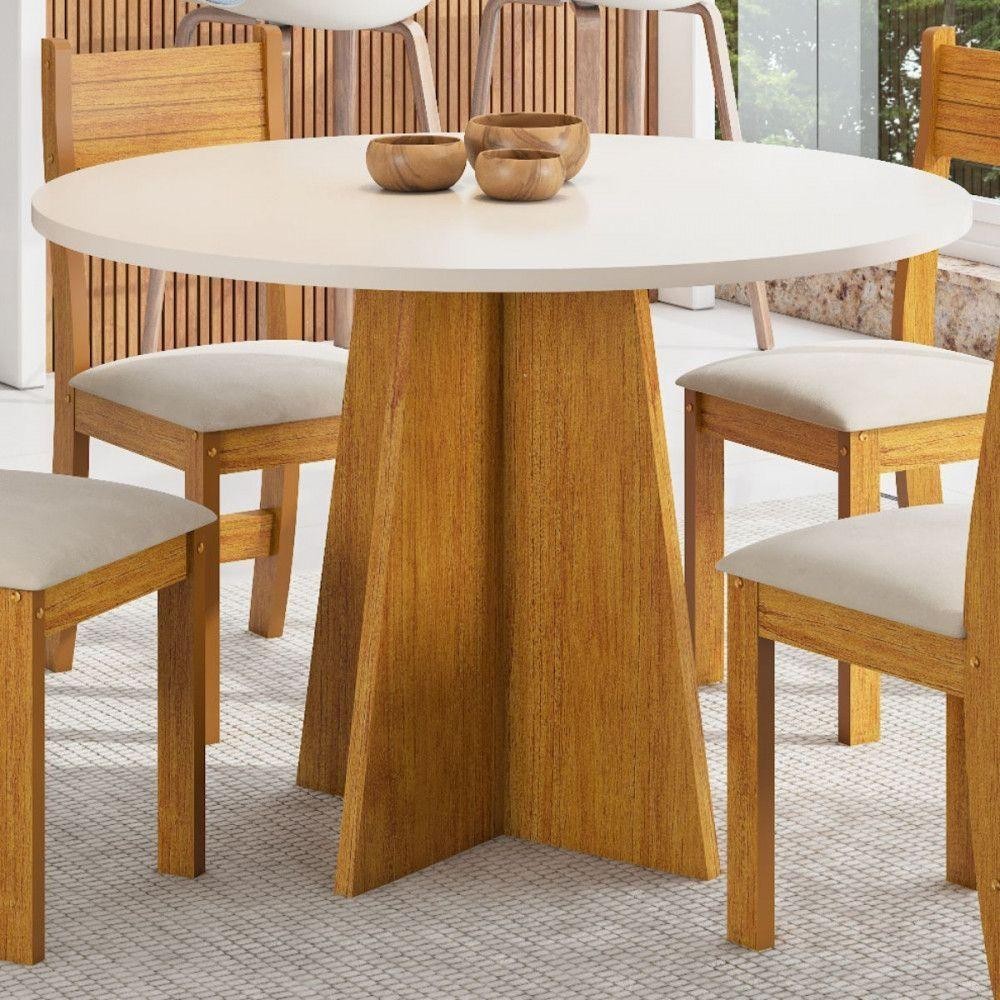 Mesa Redonda 90x90cm Viero Slin Mel/Off White em Oferta na Shopee