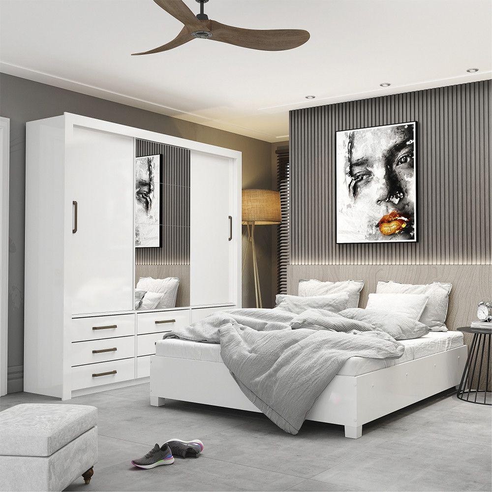Quarto Completo Com Cama De Casal Anjos Plus Branco