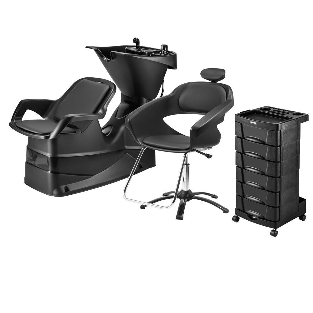 Kit Móveis para Salão Cadeira Primma Lavatório de Cabelo Champ Carrinho Auxiliar com tomada Dompel em Oferta na Shopee