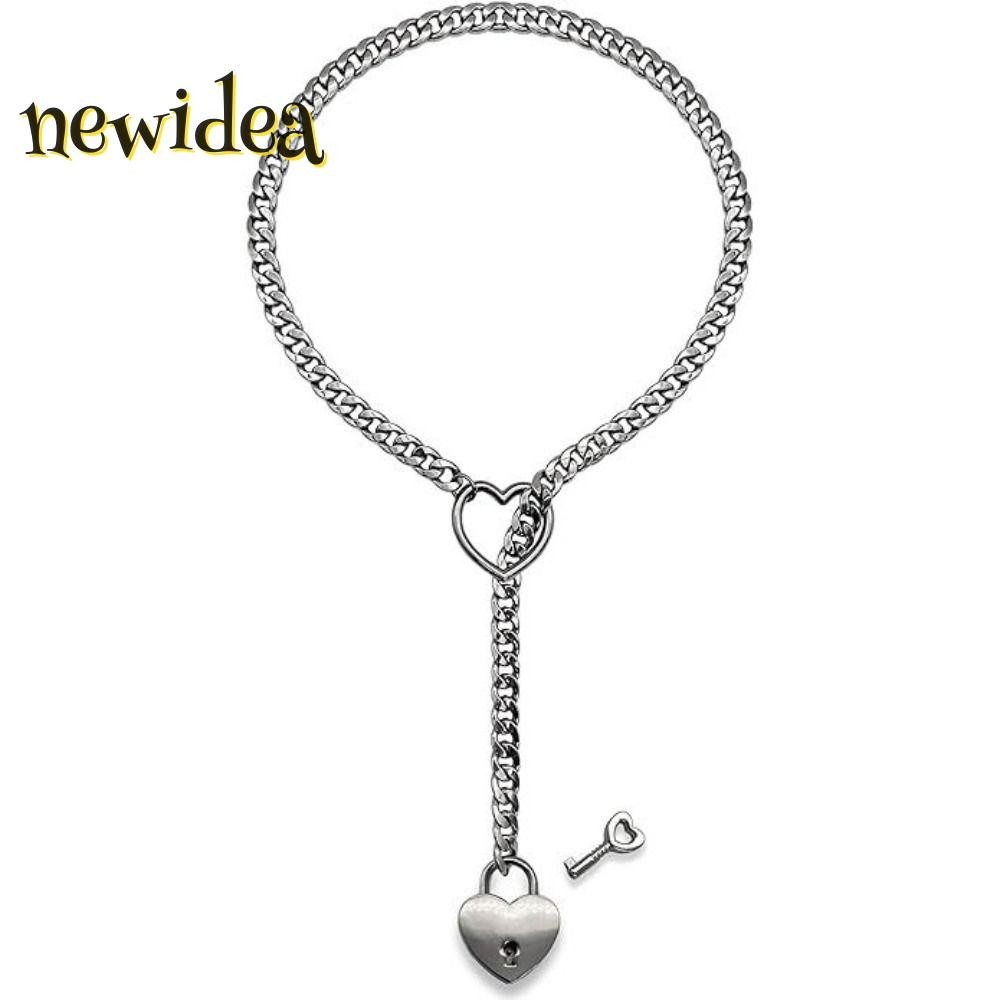 NEWIDEA Lariat Heart Necklace , Corrente De Anel Ajustável Do Amor , Fechadura Coração Cubano Punk Rock Fashion Com O-Ring Chave Jóias De Colar Em Y Longo