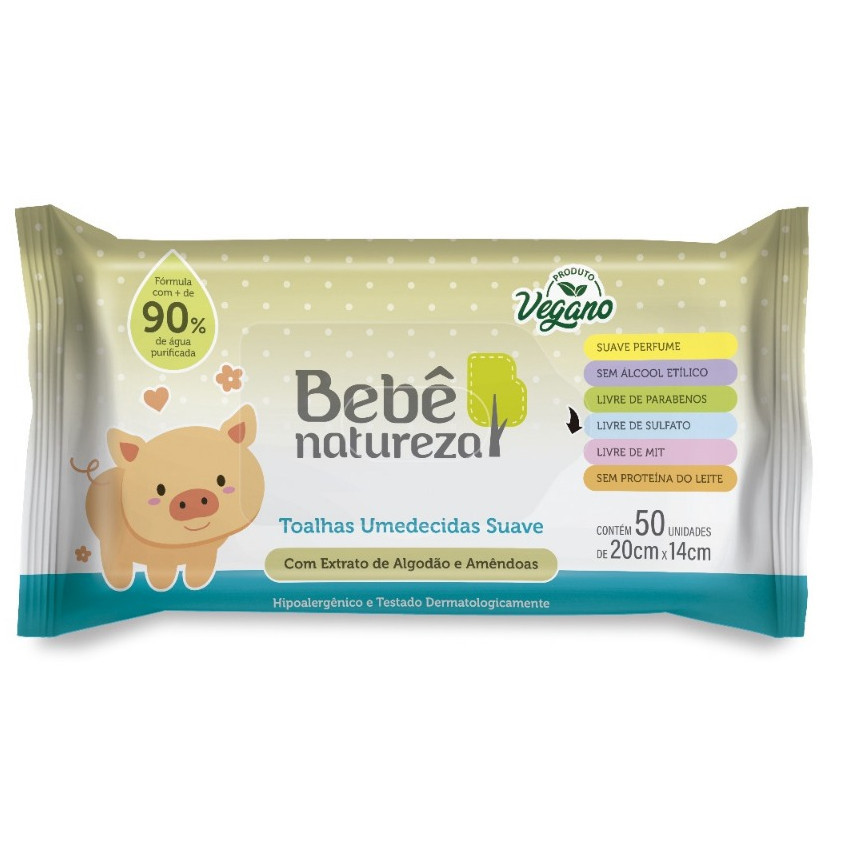 Toalhas Lenços Umedecidos Bebê Natureza Suave Hipoalergênico 50 Unidades 20x14cm