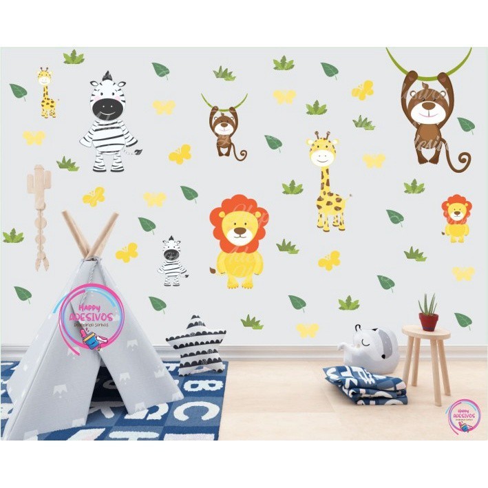 Adesivo Decoração para Quarto Infantil Safari Zoo Menino Menina Baby Animais Selva Decorativo DCM