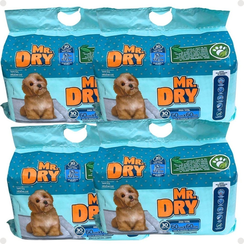 Kit Mr. Dry: 4 Tapetes Higiênicos 60x60cm Com 30 Unidades