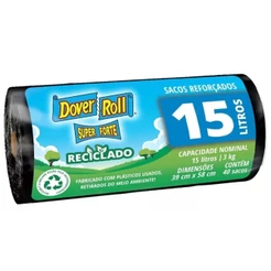 Saco P/ Lixo 15L Super Forte Reciclado Preto Dover Roll 40Un