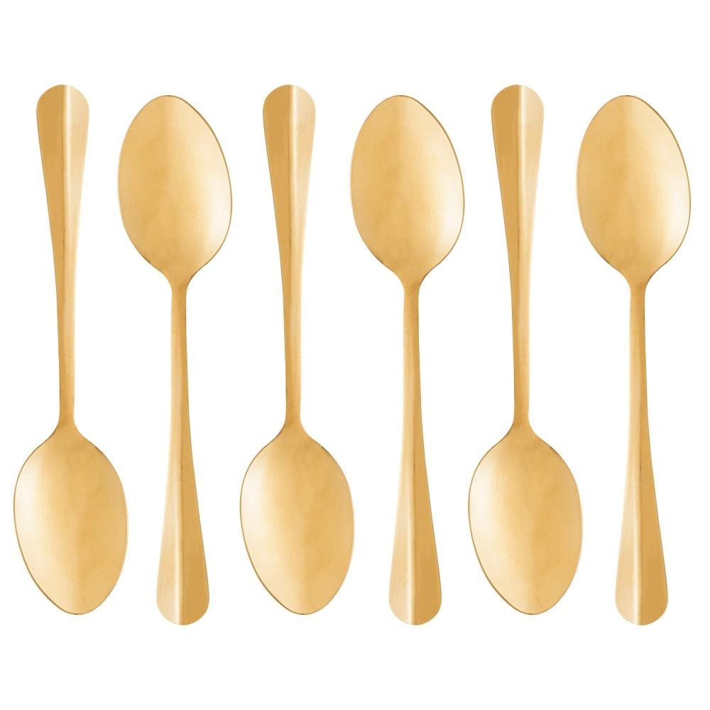 6 Colheres para Mesa Lyor Positano de Aço Inox Dourado 18cm - Home & Living