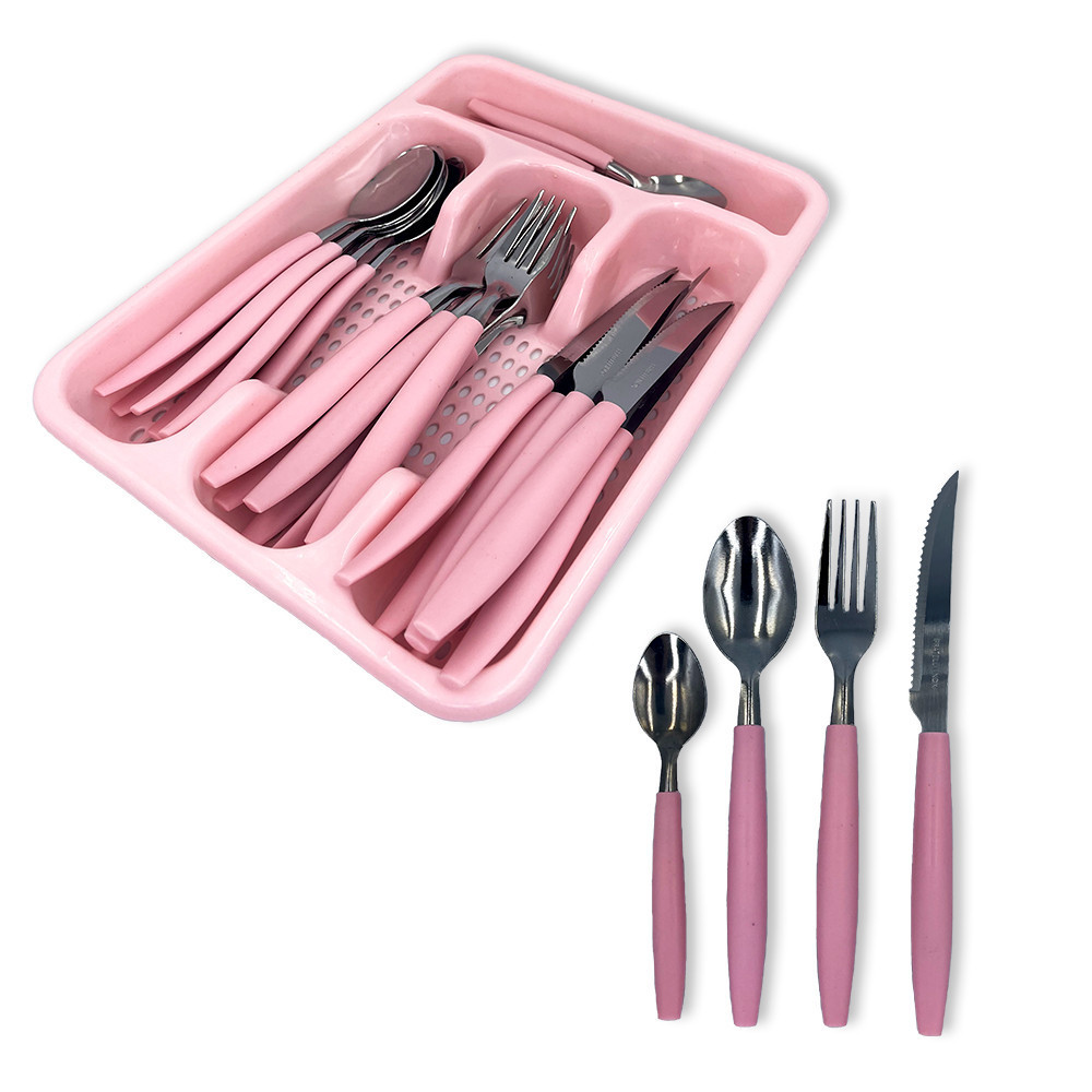 Jogo De Talheres Faqueiro Aço Inox Com Gaveteiro Rosa contem Faca Garfo Colher Mesa e Sobremesa