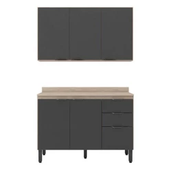 Cozinha Modulada Firenze Fi0010 Avena Grafito - Demóbile