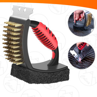 Escova Para Limpar Grelha Com Cabo 3 Em 1 Com Espátula e Esponja Abrasiva Aço Inox em Oferta na Shopee
