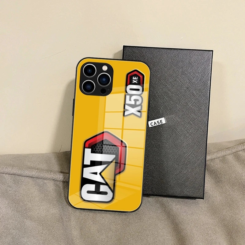 BK-1 Escavadeira C-Caterpilar Cat Phone Case Vidro Temperado Para IPhone 17,15 14 11 12 Pro Plus 13 Samsung S24 Ultra S2 - detalhe