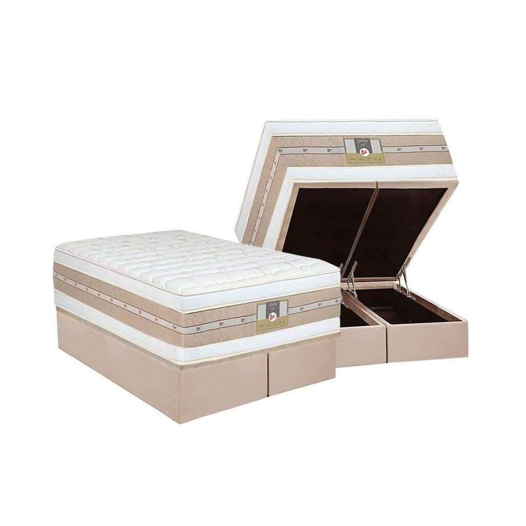 Cama Box Baú Queen: Colchão Molas Ensacadas Castor Pocket Silver Star Air Double + Base CRC Suede Clean(158x198)