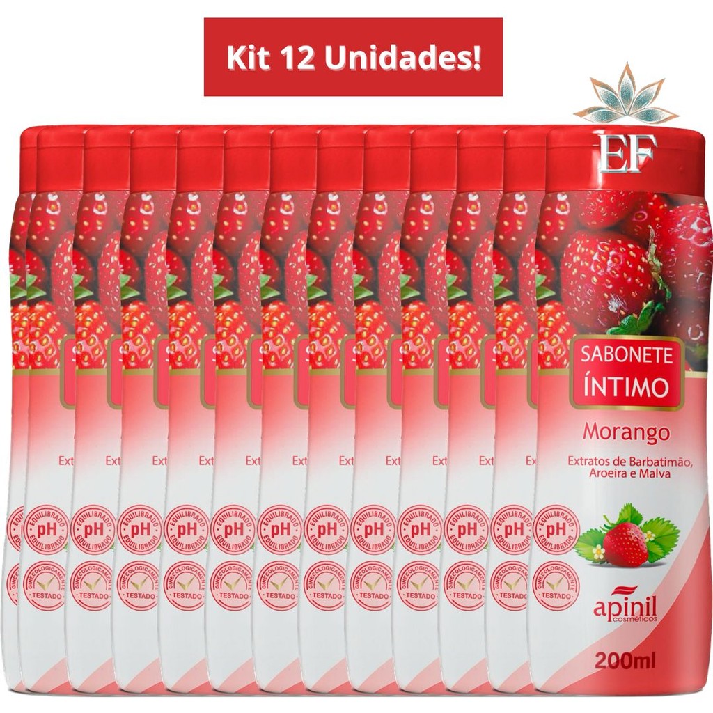Kit 12 Unidades Sabonete Feminimo Íntimo MORANGO 200mL APINIL em Oferta na Shopee