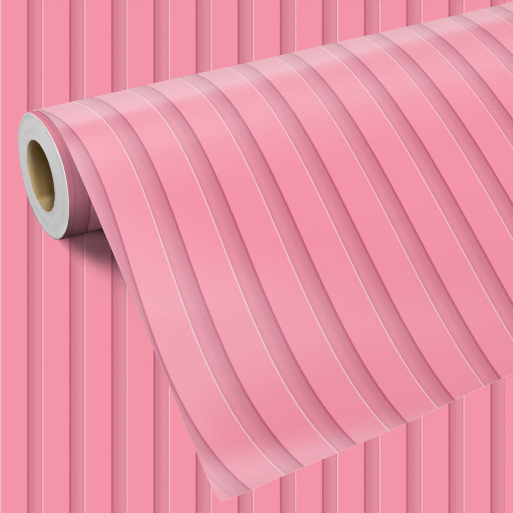 Papel de Parede Ripado Rosa Autocolante Ripado Rosa 3D 10 Metros x 45cm, Lavável