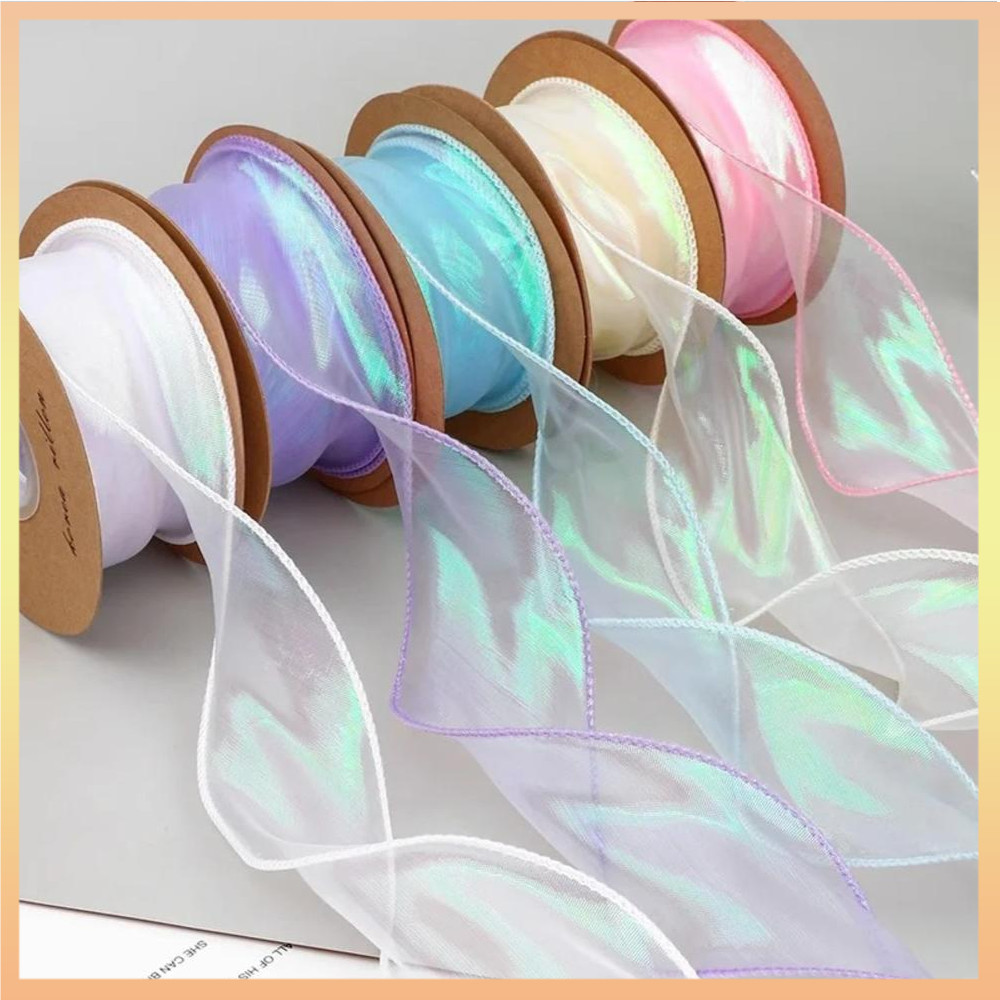 40mm 10Yards Fita Organza De Rabo De Peixe Refletiva Iridescente De Borda Ondulada Para Embalagem De Presentes Fitas Voi