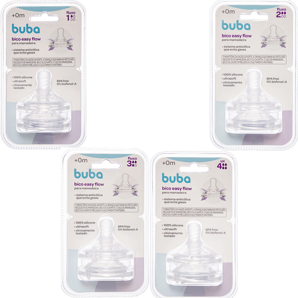 Bico Silicone Para Mamadeira Buba 2 unidades Easy Flow