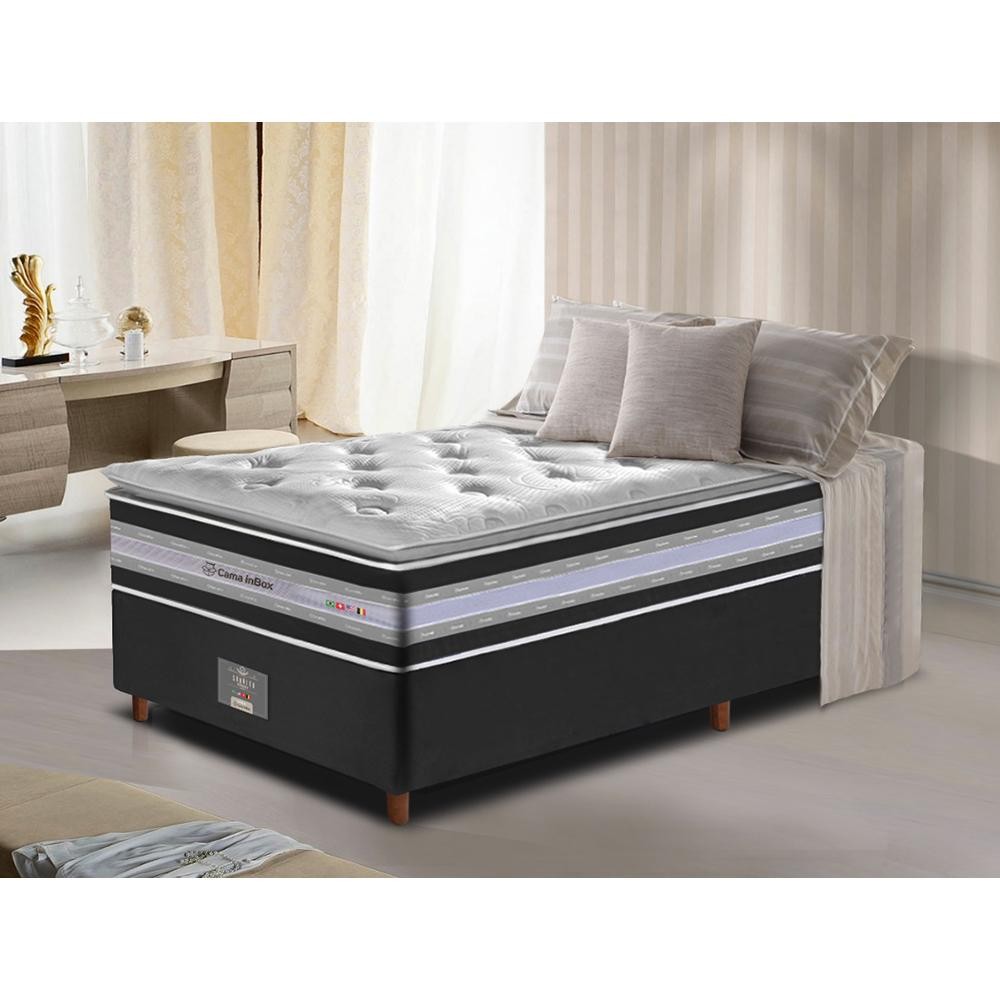 Conjunto Cama Box Solteiro de Molas Ensacadas D33 com Pillow TOP Cama inBox Select 88x188x71 Preto