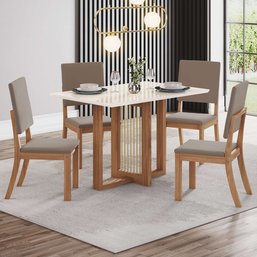 Conjunto Sala Jantar Canto Reto com Vidro 4 Cadeiras Kelly Espresso Móveis - Home & Living