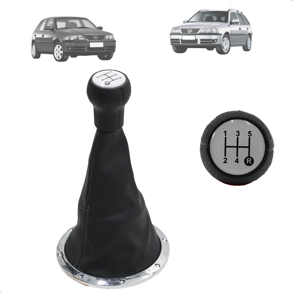 Manopla Coifa do Câmbio Gol G3 1999 A 2005 Resina Prata Kit