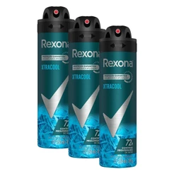 Kit com 3 Desodorantes Antitranspirantes Aerosol Masculino Rexona Xtracool 72 horas 150ml cada