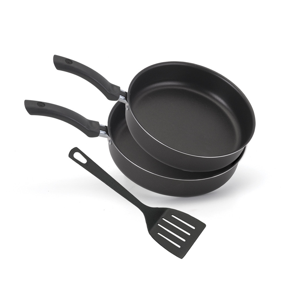 Jogo Frigideira E Espátula 3 Peças 18 E 22Cm Preto Nacional - Home & Living