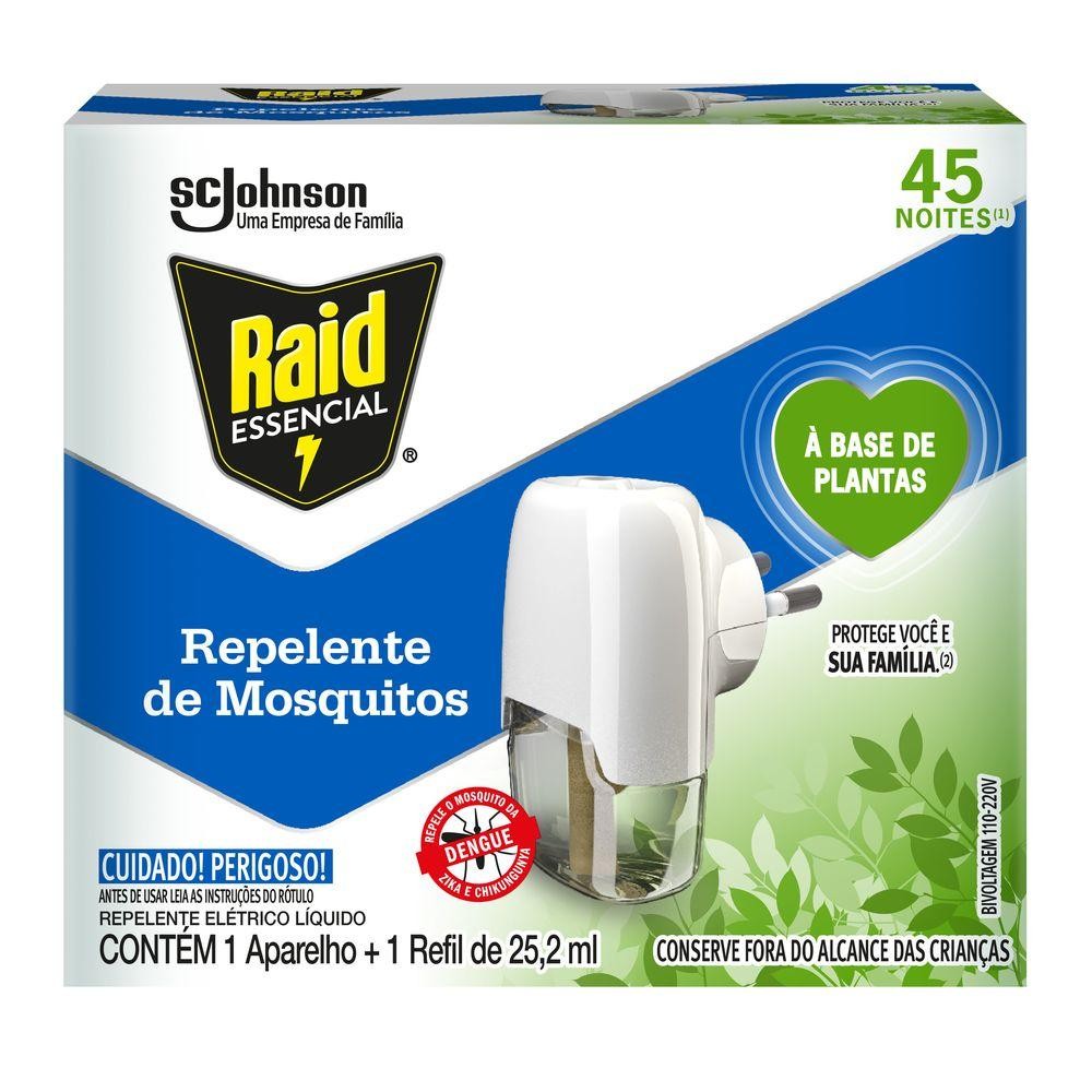 Kit Aparelho Elétrico + Refil Repelente Líquido 45 Noites à Base de Plantas Raid Essencial 25,2ml em Oferta na Shopee