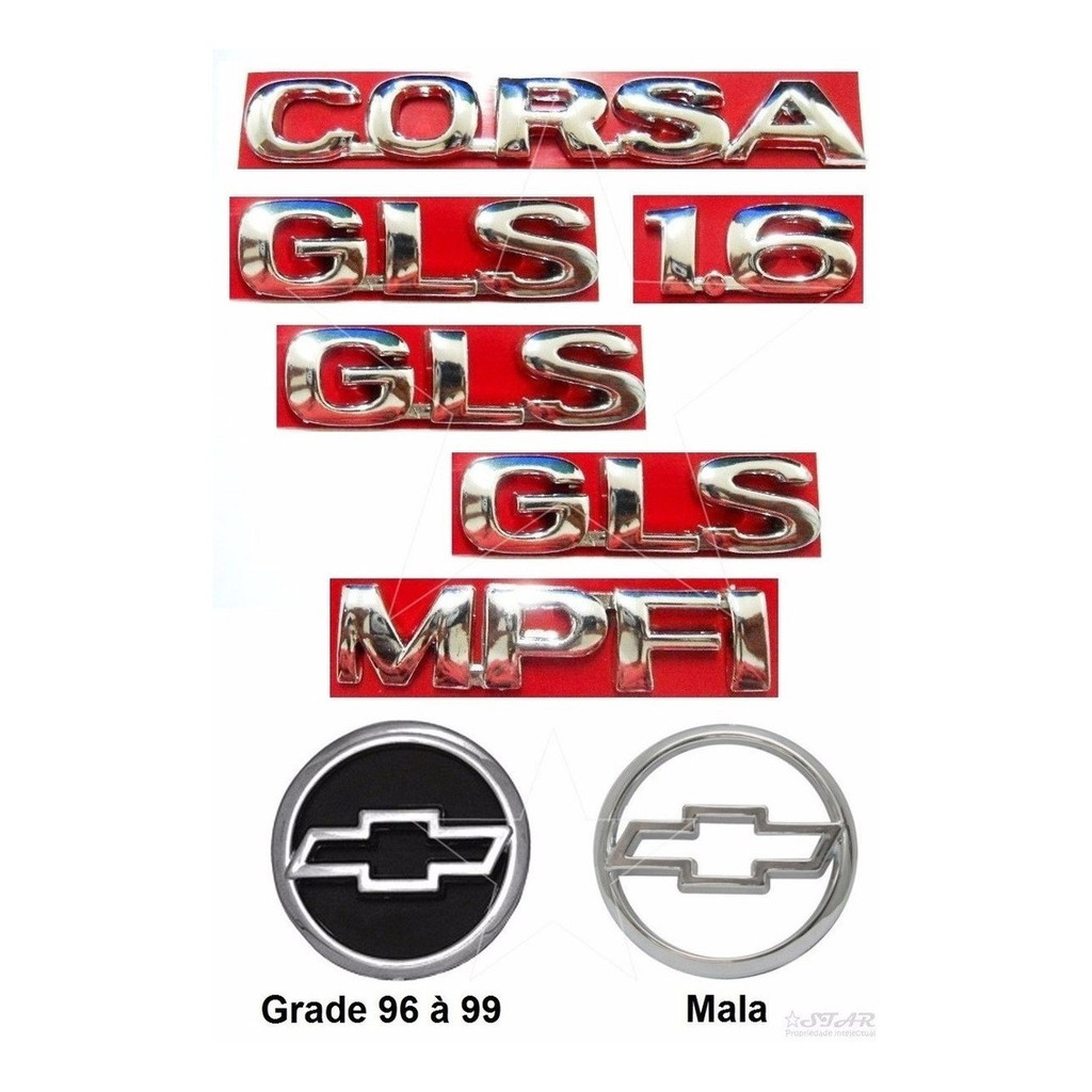 Kit Emblema Corsa Sedan Gls 1.6 Mpfi + Lateral Gls - 96 À 99 em Oferta na Shopee