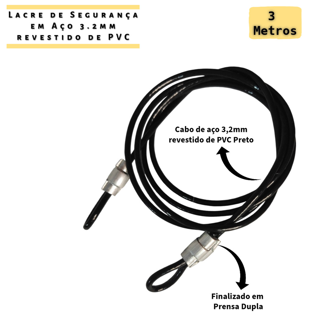 Lacre de Segurança 3 Metros em Aço Revestido Preto  - Bolsa Bagagens Estrobo Capacete Uso Geral