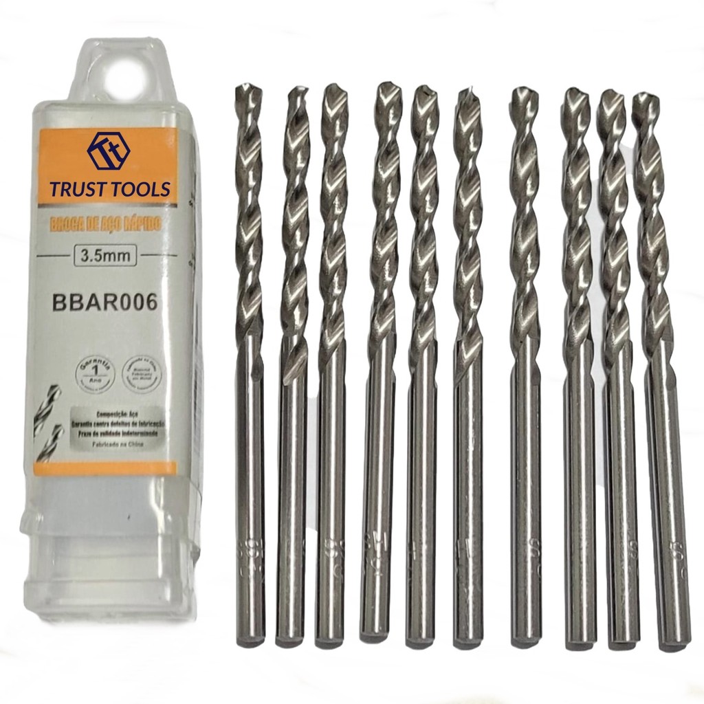 Kit 10 Broca Aço Rápido HSS 3,5mm*70mm - Trust Tools em Oferta na Shopee