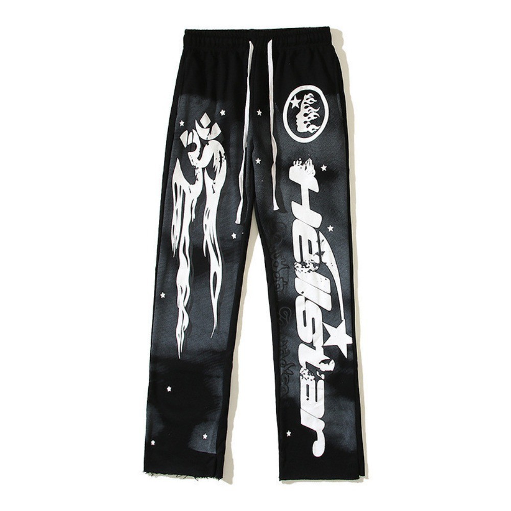 High Street Hellstar Studios CALÇA MOLETON De Moda Casuais De Chifre Vintage Tingido Com Lama