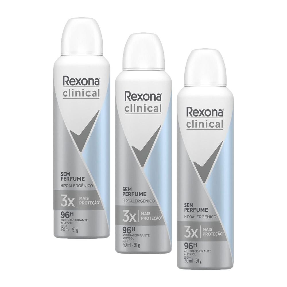 Kit 3 Desodorantes Antitranspirante Rexona Clinical sem Perfume 150ml em Oferta na Shopee