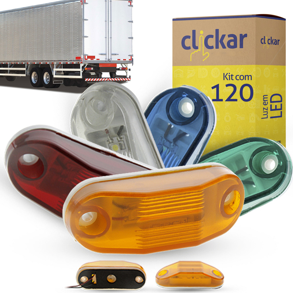 Kit 120 Lanternas Lateral Delimitadora Placa Teto LED Caminhão Ônibus Vuc Baú Barcos Trailer Carretinha Trator
