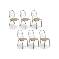 Cadeira Sala de Jantar Holanda C009 Kit 6 Un Cromada/Nude 16 - Kappesberg