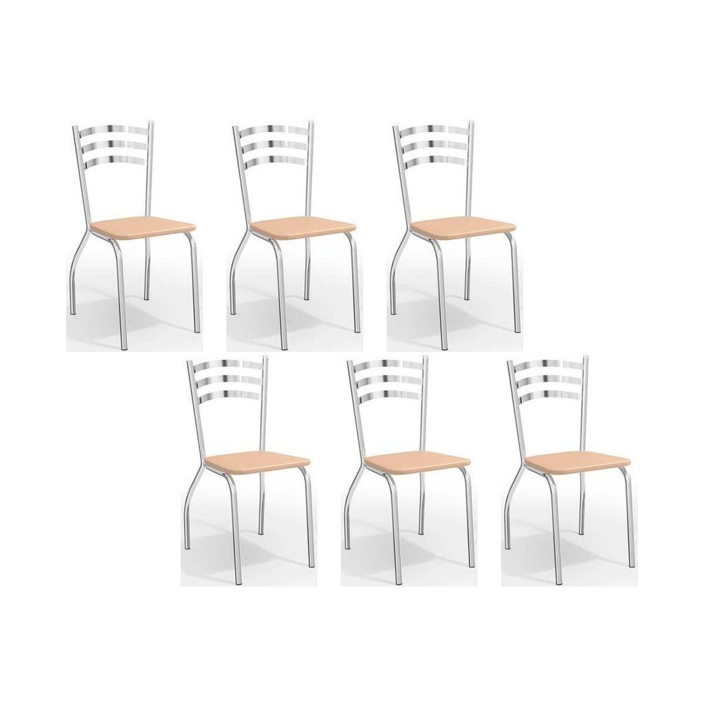 Cadeiras de Cozinha Portugal C007 Kit 6 Un Cromada - Assento Nude 16 - Kappesberg em Oferta na Shopee