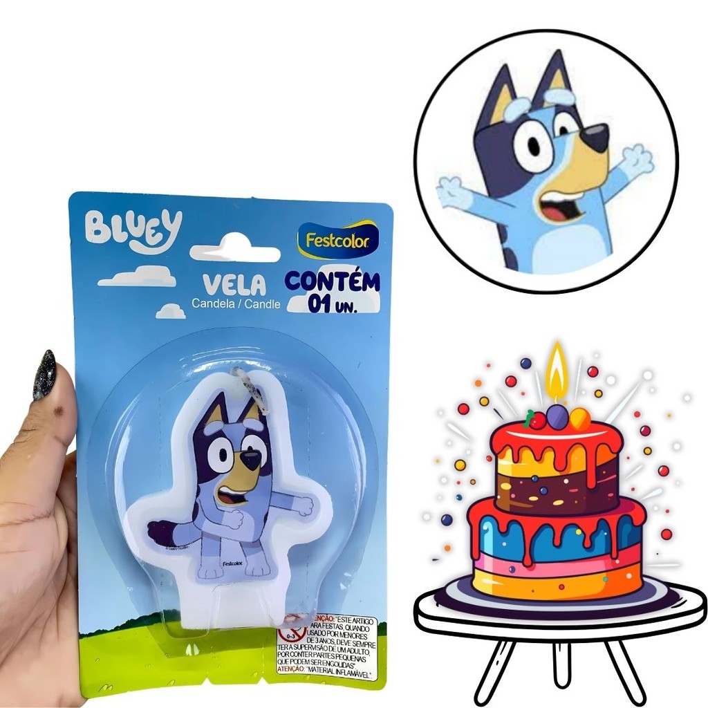 VELA DE ANIVERSÁRIO TEMÁTICA BLUEY - FESTCOLOR - DECORAÇÃO FESTIVA INFANTIL em Oferta na Shopee