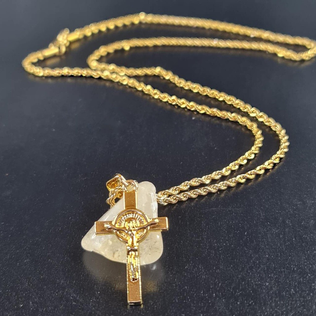 Colar de cruz de aço inoxidável com corrente fina de prata, colar de cruz banhado a ouro e prata