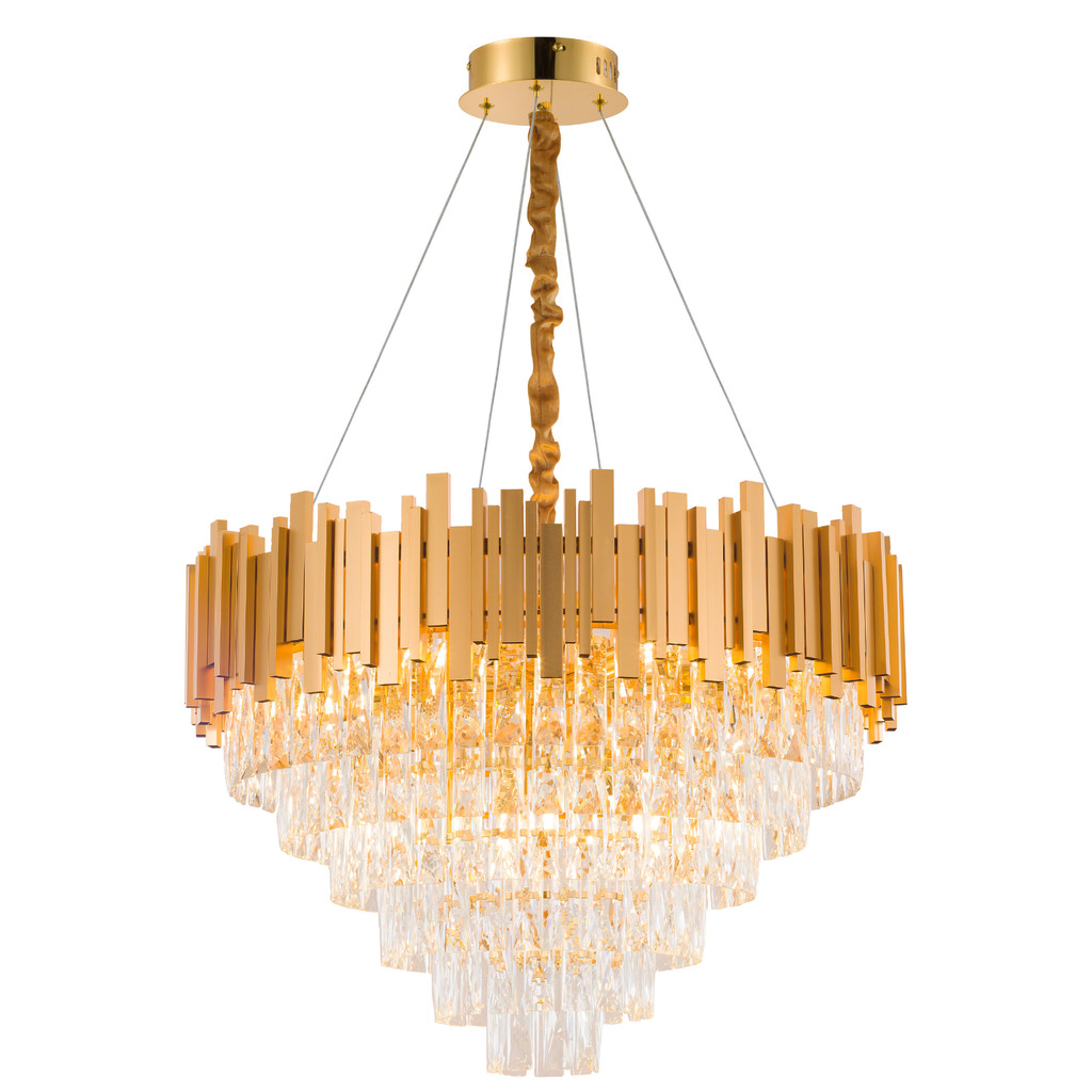 Luminária Pendente Lustre Luxuoso Dourado e Cristais Vana Sindora INL105