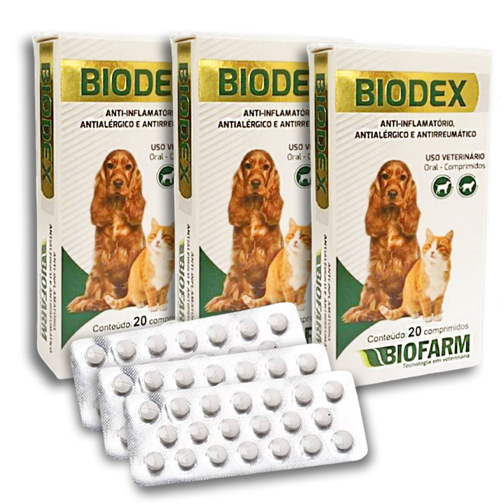 Kit 3 Biodex Anti-inflamatório E Antialérgico 20 Comprimidos Cães e Gatos - Biofarm