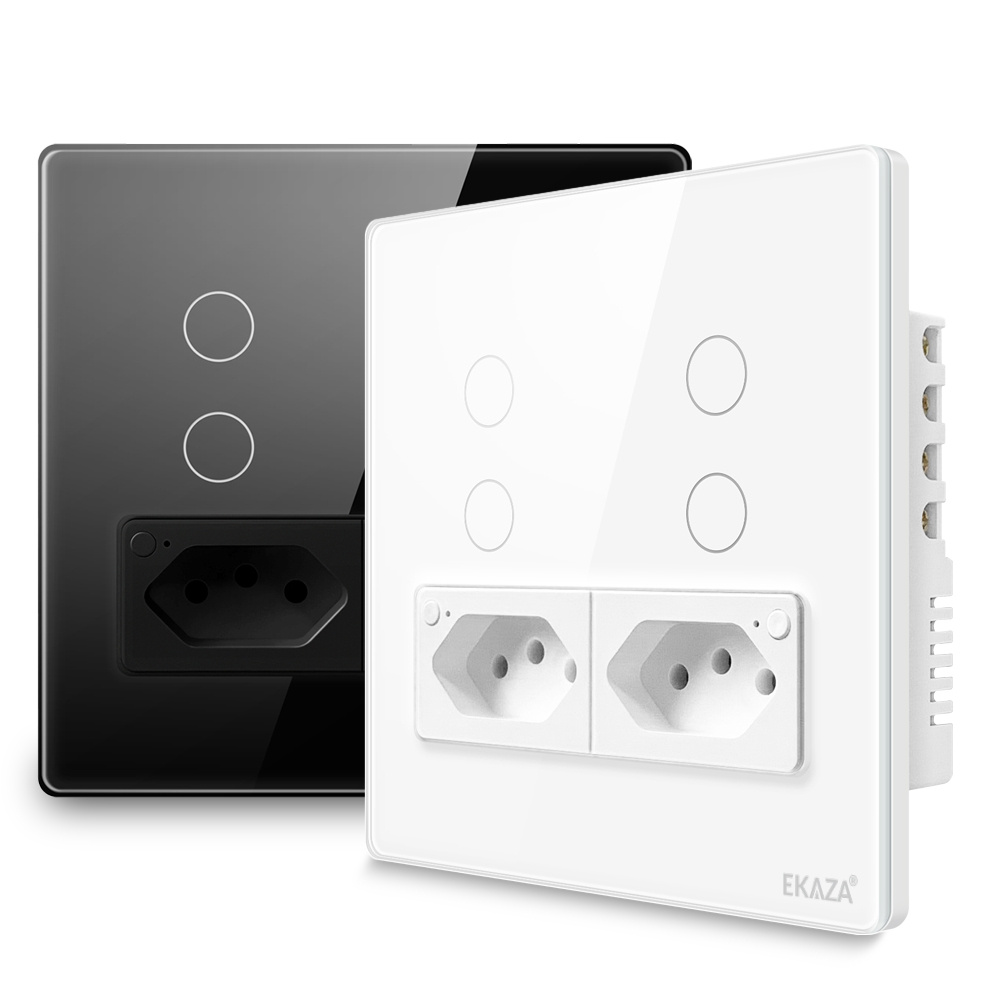 Ekaza Interruptor Inteligente Wifi 4 Botões 2 Tomadas 4x4 3500W