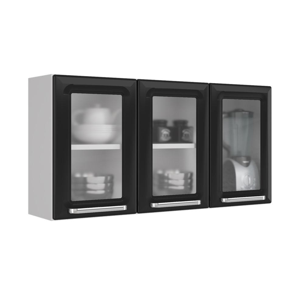 Armario de Cozinha Aereo Itatiaia Luce 3 Portas 3 Vidros Preto IPV3-105 em Oferta na Shopee