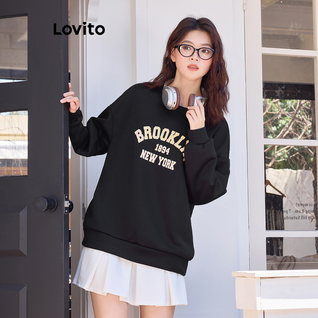 Lovito Moletom casual com estampa lisa para mulheres L106AD256 - Women Clothes