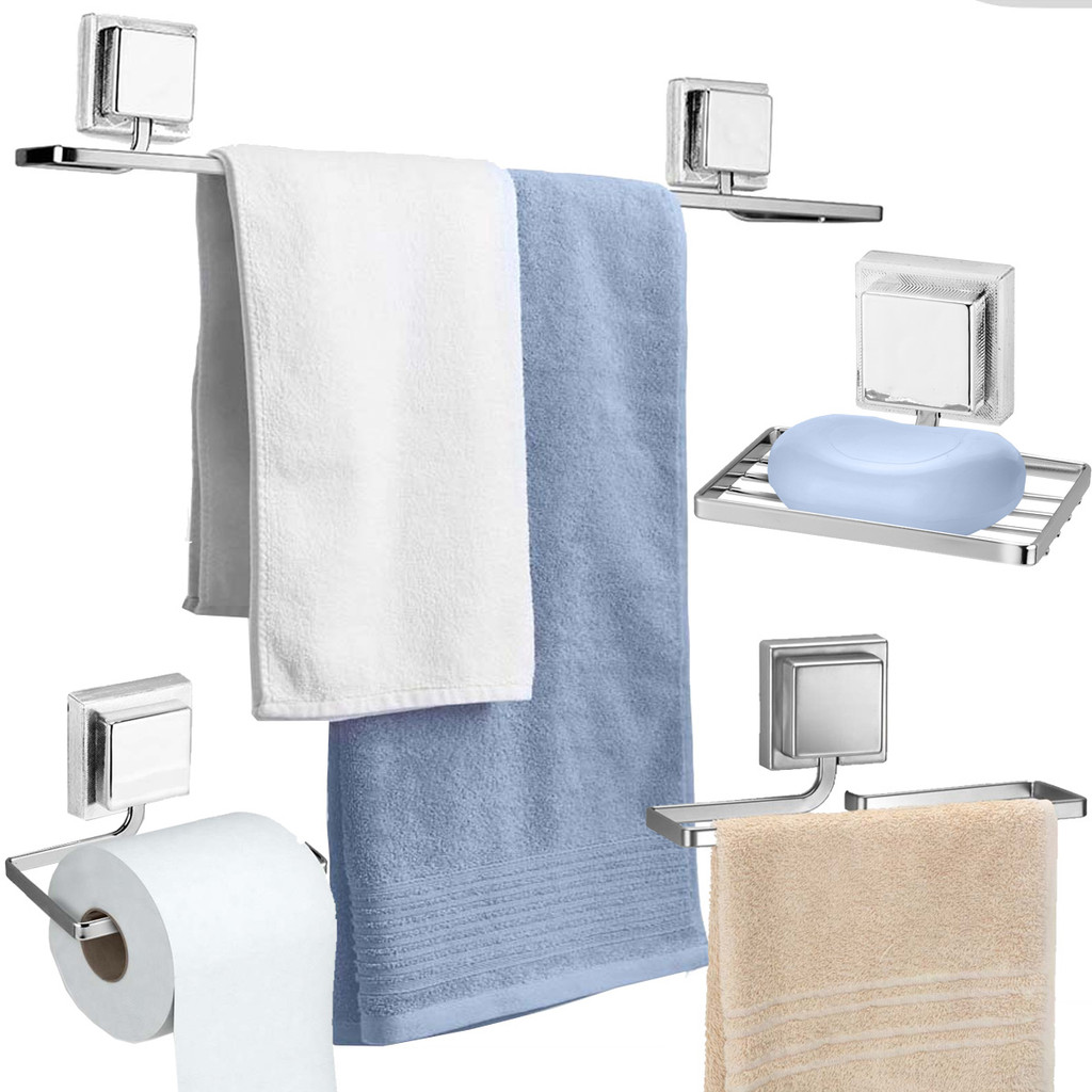 Kit Acessórios Banheiro Porta Toalha Rosto Banho Saboneteira Papeleira Sem Furo 3M Cromado Arthi em Oferta na Shopee