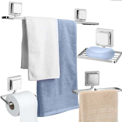 Kit Acessórios Banheiro Porta Toalha Rosto Banho Saboneteira Papeleira Sem Furo 3M Cromado Arthi