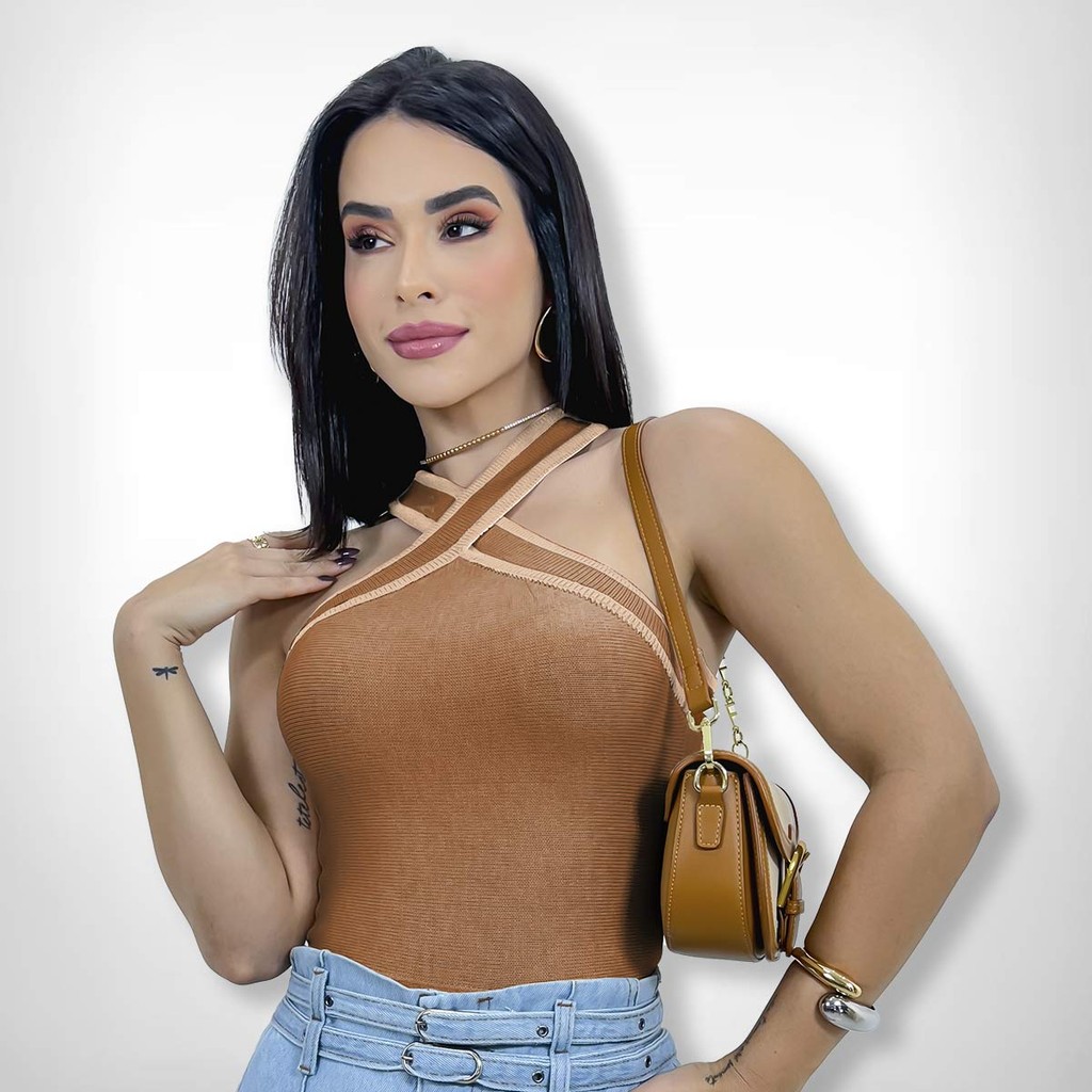 Cropped Tricot Modal Regata Decote Cruzado Verão Blogueira