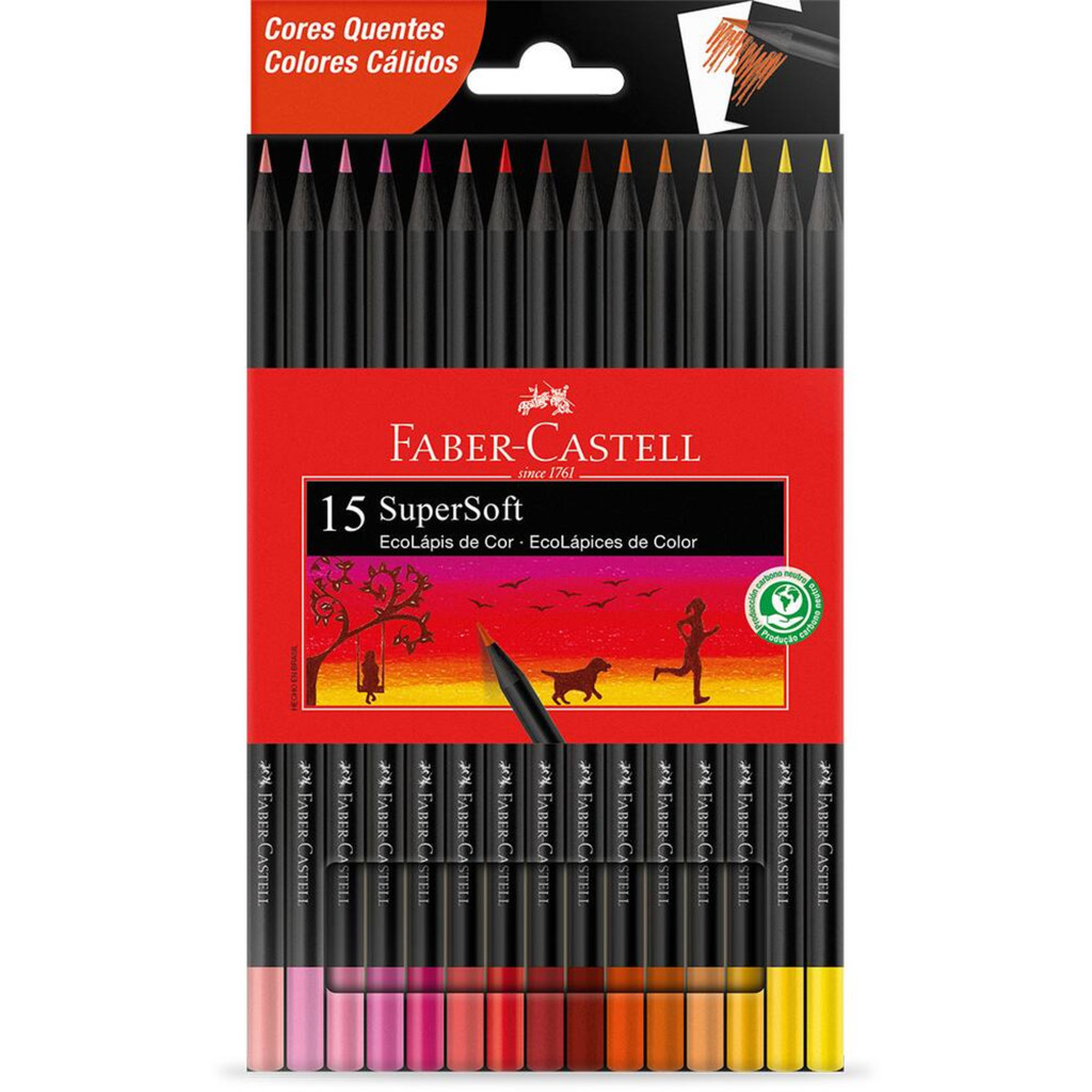 Lapis de Cor 15 Cores Quentes Super soft Faber Castell - 1 Estojo em Oferta na Shopee