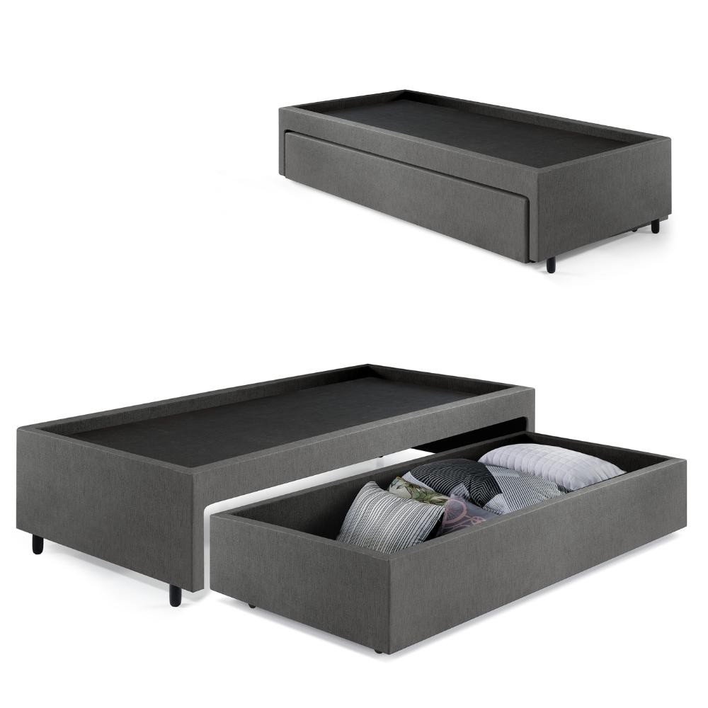 Base Box Cama Solteiro com Gaveta Sapateira 88x188cm Courino Linho Cinza