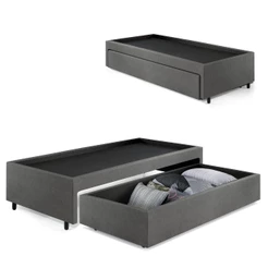 Base Box Cama Solteiro com Gaveta Sapateira 88x188cm Courino Linho Cinza