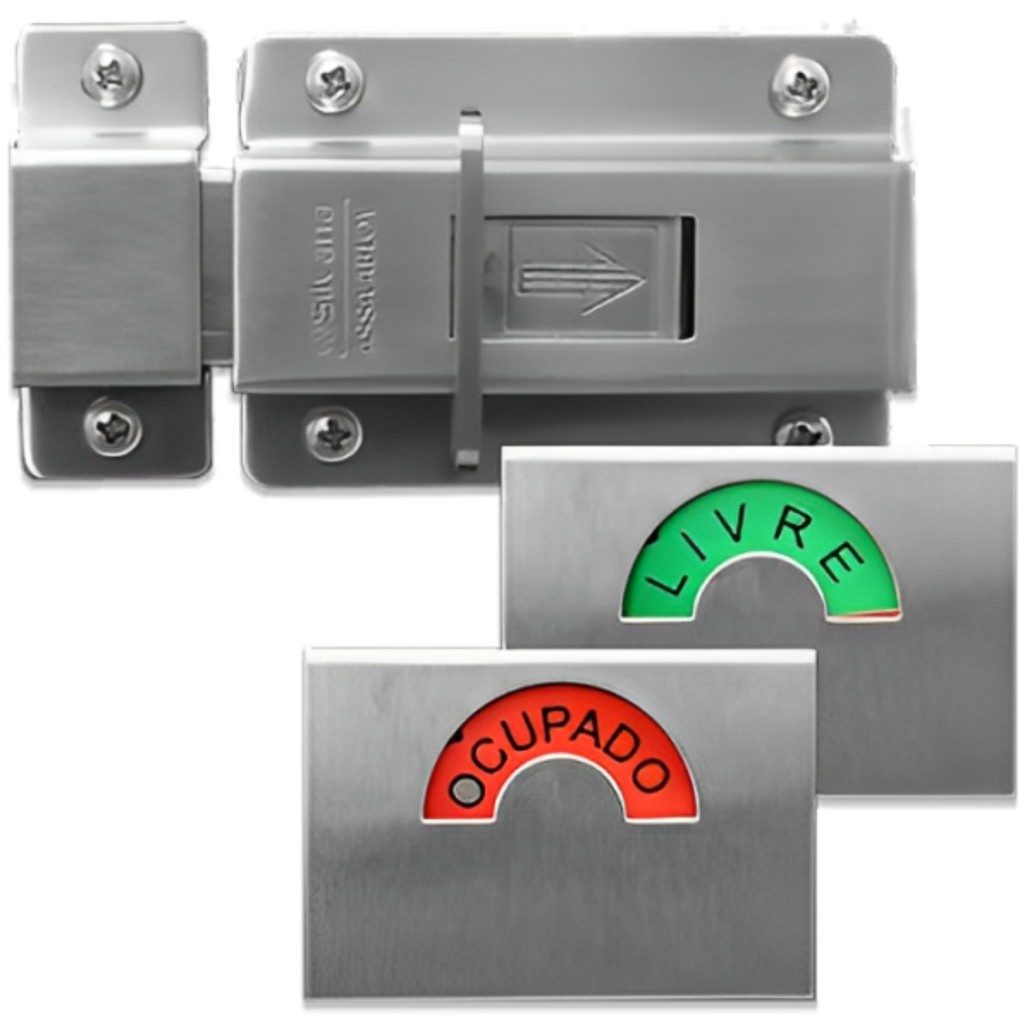 Ferrolho Fecho Tarjeta Fechadura Livre e Ocupado Inox Escovado Silvana Trinco Indicador para Banheiro e Lavabo Luxo