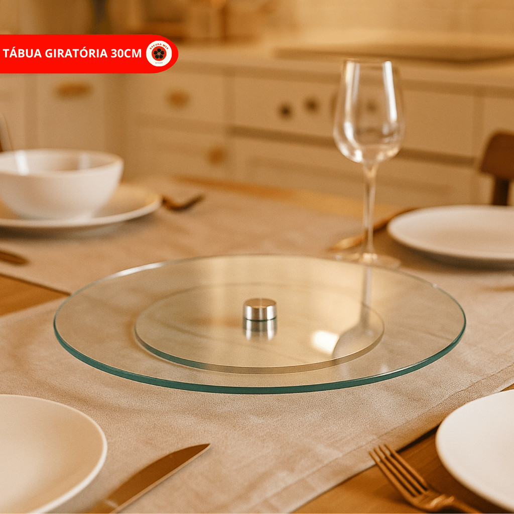 Tábua Giratória de Vidro 30cm Mesa - Wincy Casa / Servir Bolo e Alimentos / Cozinha / Base Redonda