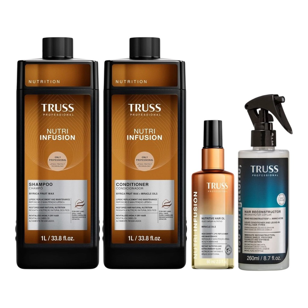 Kit Truss Nutri Infusion - Shampoo 1L + Condicionador 1L + Óleo 60ml + Uso Obr. Reconstrutor Capilar 260ml